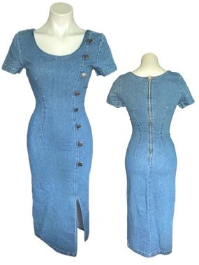 w o w :: Vintage Y2K Denim Bodycon Midi Dress